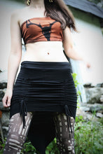 Load image into Gallery viewer, Gathered Front Ruched Pointed Black Pixie Skirt