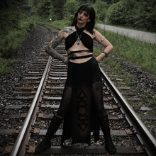 Load image into Gallery viewer, Elemental Double Slit Skirt – Floor Length Belly Dance Skirt with Symbols | Witchy Boho Festival Clothing