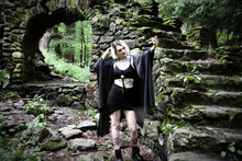 Load image into Gallery viewer, Gathered Front Ruched Pointed Black Pixie Skirt