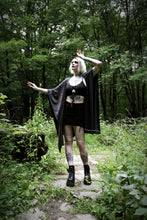 Load image into Gallery viewer, Gathered Front Ruched Pointed Black Pixie Skirt