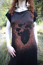 Load image into Gallery viewer, Handmade Gothic Witch Dress – Black Ruched Short Sleeve Dress with Anatomical Heart & Floral Print