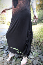 Load image into Gallery viewer, Handmade Gothic Witch Dress – Black Ruched Short Sleeve Dress with Anatomical Heart & Floral Print