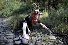 Load image into Gallery viewer, Handmade Gothic Witch Dress – Black Ruched Short Sleeve Dress with Anatomical Heart & Floral Print