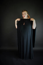 Load image into Gallery viewer, Long Black Kaftan Dress Long Sleeve Off the Shoulder Maxi Over Size Large Dress