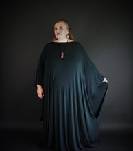 Load image into Gallery viewer, Long Black Kaftan Dress Long Sleeve Off the Shoulder Maxi Over Size Large Dress
