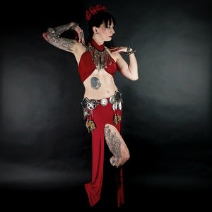 Red Warrior Long Slit Skirt