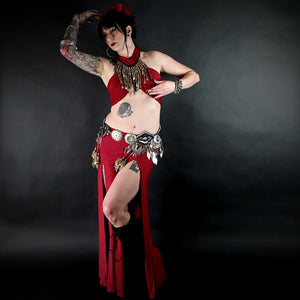 Red Warrior Long Slit Skirt