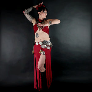 Red Warrior Long Slit Skirt