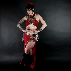 Red Warrior Long Slit Skirt