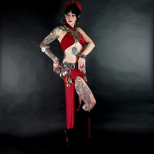 Red Warrior Long Slit Skirt