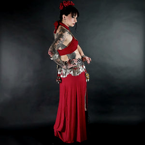 Red Warrior Long Slit Skirt