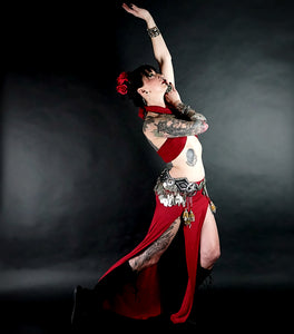 Red Warrior Long Slit Skirt