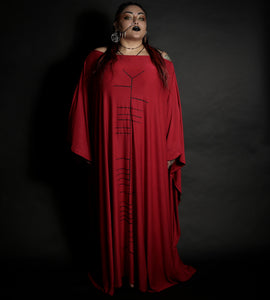 Ogham Long Red Kaftan Oversized Dress