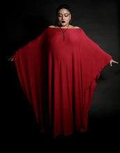 Load image into Gallery viewer, Long Red Kaftan Dress Long Sleeve Off the Shoulder Maxi Over Size Large Dress
