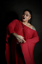 Load image into Gallery viewer, Long Red Kaftan Dress Long Sleeve Off the Shoulder Maxi Over Size Large Dress
