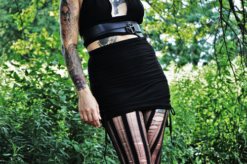 Black High Waist Ruched Gathered Mini Skirt - Wings of Sin 