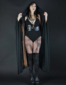 Long Hooded Ritual Robe Crow Bat Moth Fern Print