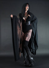 Load image into Gallery viewer, Long Hooded Ritual Robe Crow Bat Moth Fern Print
