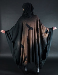 Long Hooded Ritual Robe Crow Bat Moth Fern Print