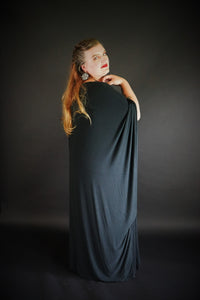 Long Black Kaftan Dress Long Sleeve Off the Shoulder Maxi Over Size Large Dress