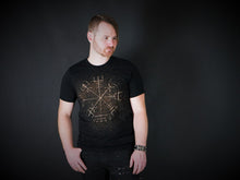 Load image into Gallery viewer, Splatter Vegvisir Viking Compass Black T-Shirt
