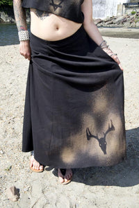 Long Black Maxi Deer Skull* Stained Skirt Post Apocalyptic - Wings of Sin 
