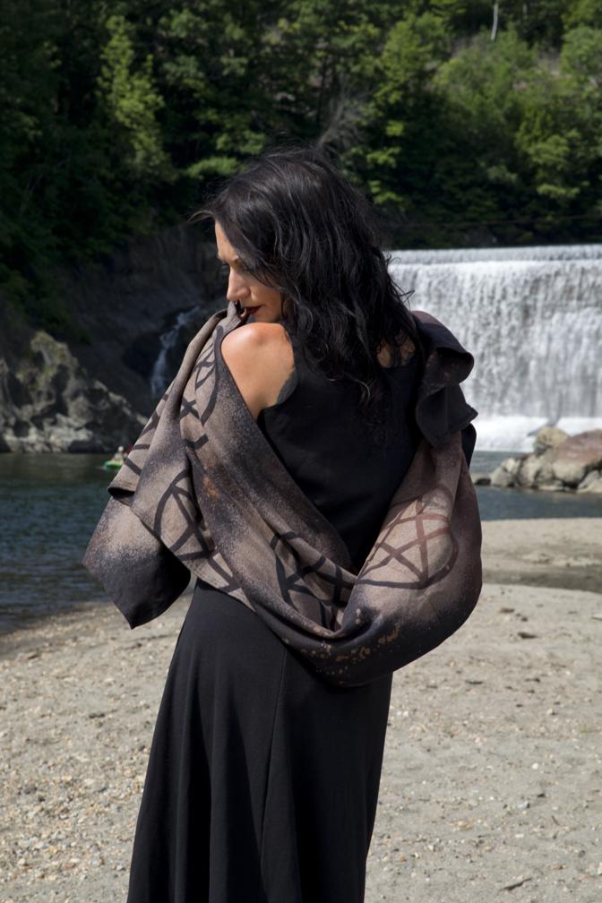 Extra Long Pentacle Pentagram Black Scarf Shawl - Wings of Sin 