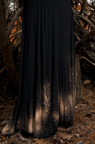 Long Black Galaxy Print Maxi High Waist Floor Length Skirt - Wings of Sin 