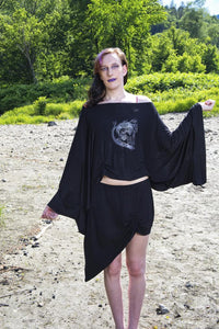 Undead Raven Large Bell Sleeve Witch Drape Shirt - Wings of Sin 