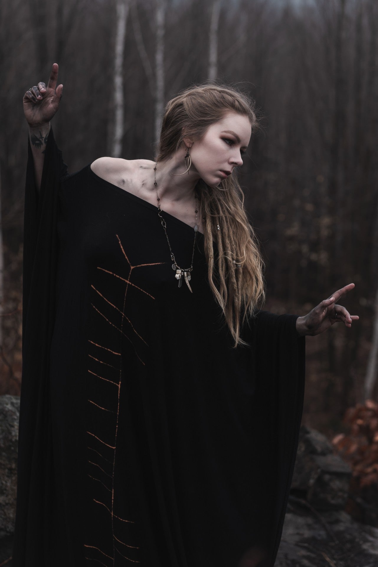 Ogham Long Black Kaftan Oversized Dress – Wings of Sin