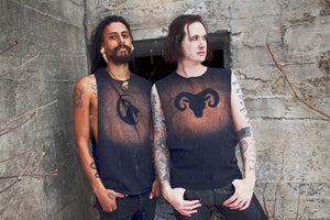Moon Goat Horned Beast Stained Sleeveless T-Shirt Tank Top - Wings of Sin 