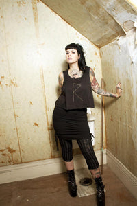 Black Mid Length Ruched Gathered Skirt - Wings of Sin 