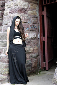 Long Black Maxi Skirt Ogham Print Celtic Witch - Wings of Sin 
