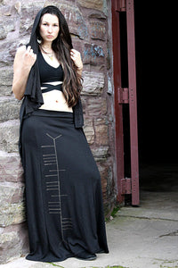 Long Black Maxi Skirt Ogham Print Celtic Witch - Wings of Sin 