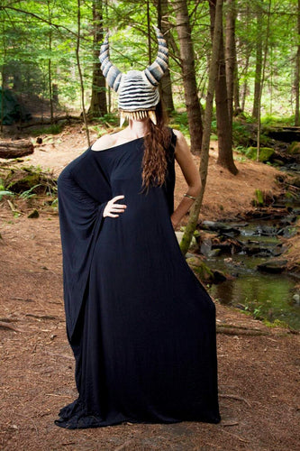 Long Black Kaftan Dress Long Sleeve Off the Shoulder Maxi Over Size Large Dress - Wings of Sin 