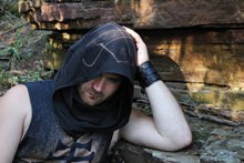 Load image into Gallery viewer, Sigil of Lucifer Black Post Apocalyptic Cowl Hood - Wings of Sin 
