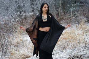 Long Cauldron of Bats Robe Jacket Ritual Witch Black Outerwear - Wings of Sin 
