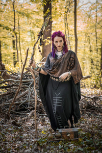 Sidhe Ogham Celtic Witch Double Slit Long Maxi Skirt - Wings of Sin 