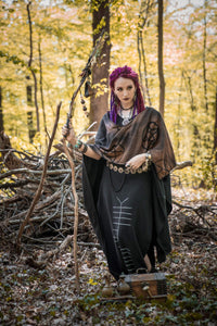 Long Pentacle Pentagram Robe Jacket Ritual Witch Black Outerwear - Wings of Sin 
