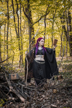 Load image into Gallery viewer, Sidhe Ogham Celtic Witch Double Slit Long Maxi Skirt - Wings of Sin 
