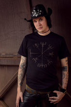 Load image into Gallery viewer, Vegvisir Viking Compass Printed Black T-Shirt - Wings of Sin 
